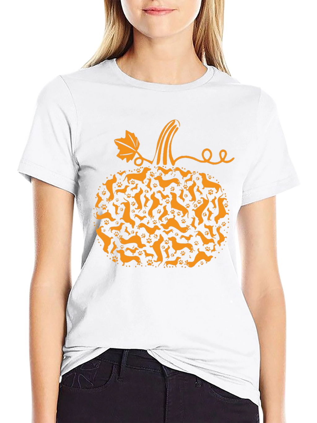 Camiseta Negra Calabaza Dachshund Otoño