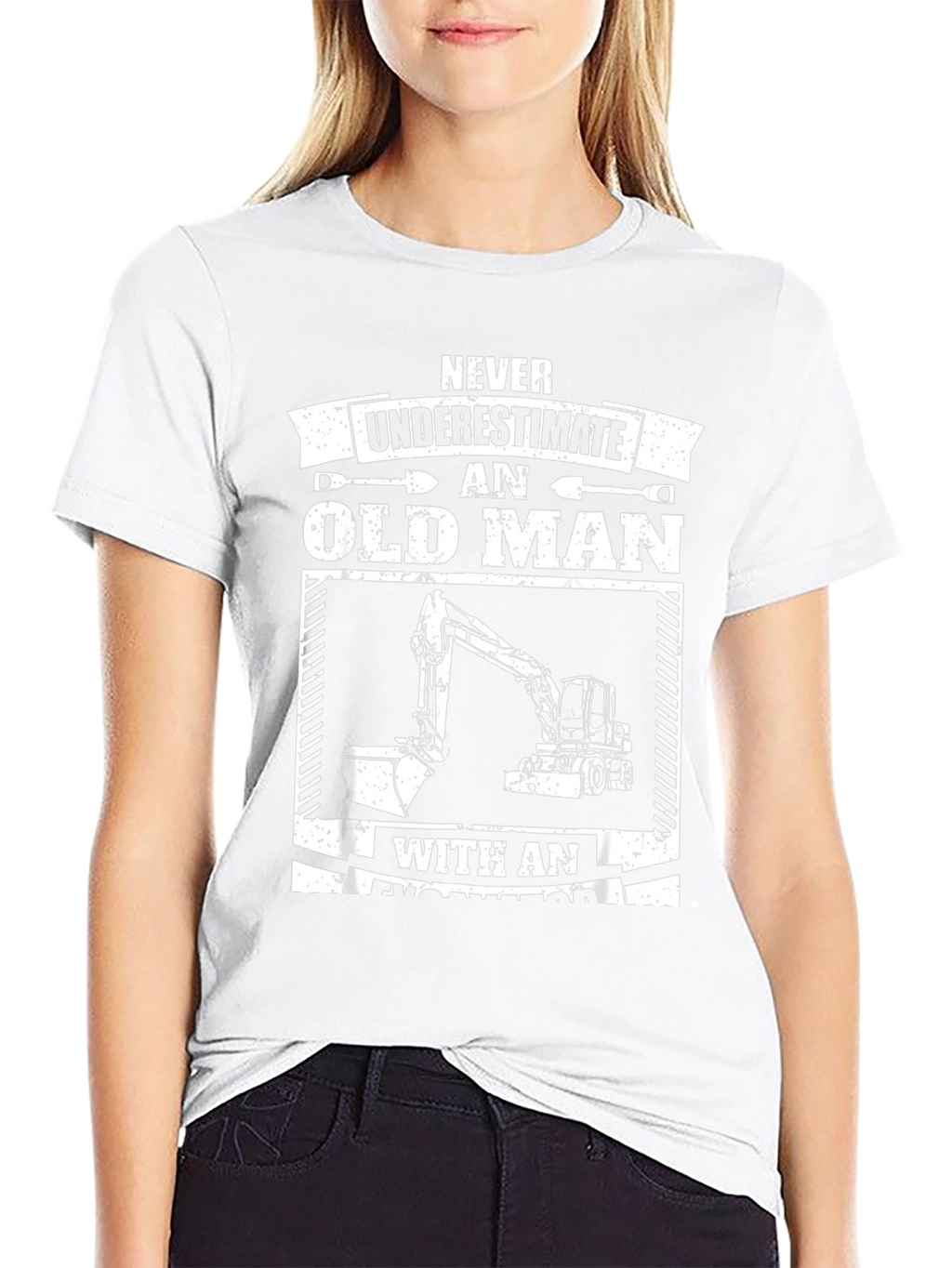 Camiseta Hombre Negra Excavadora Viejo Hombre