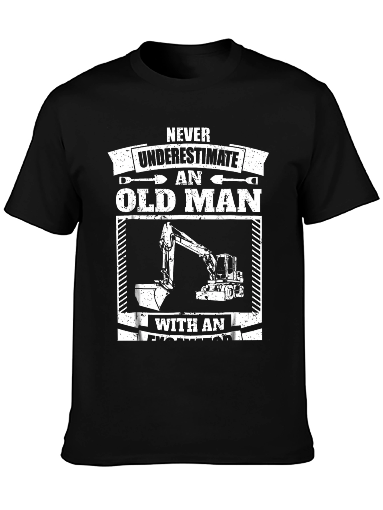 Camiseta Hombre Negra Excavadora Viejo Hombre