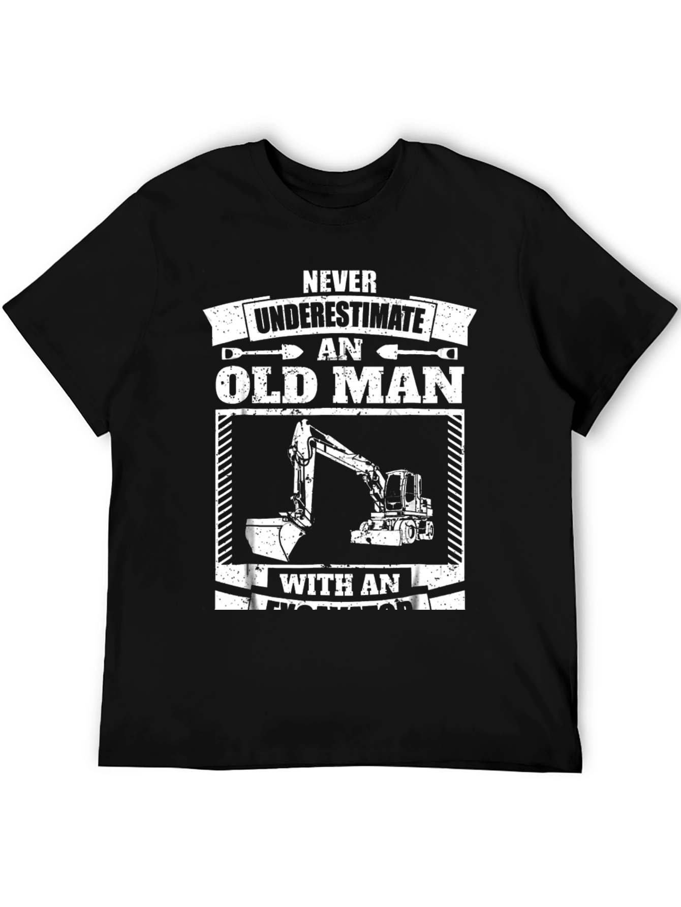 Camiseta Hombre Negra Excavadora Viejo Hombre