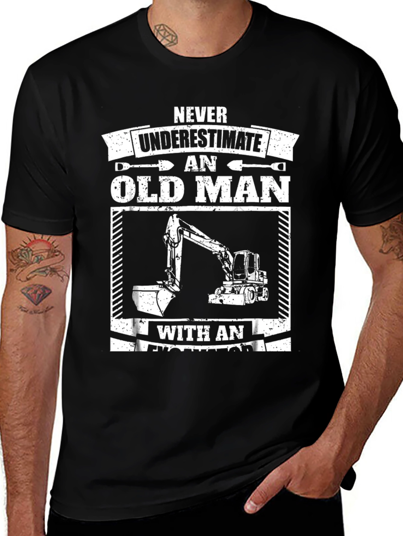Camiseta Hombre Negra Excavadora Viejo Hombre