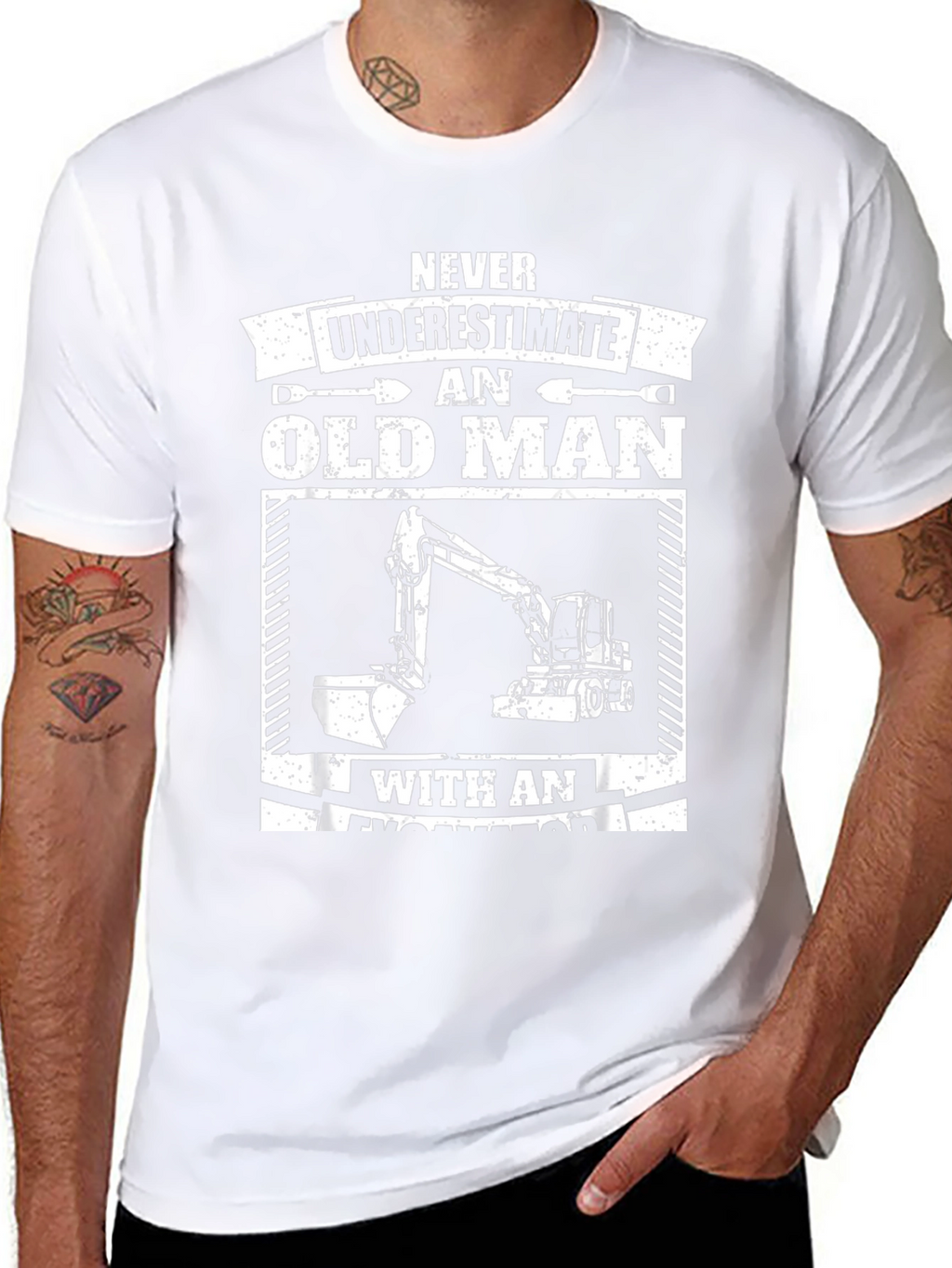 Camiseta Hombre Negra Excavadora Viejo Hombre