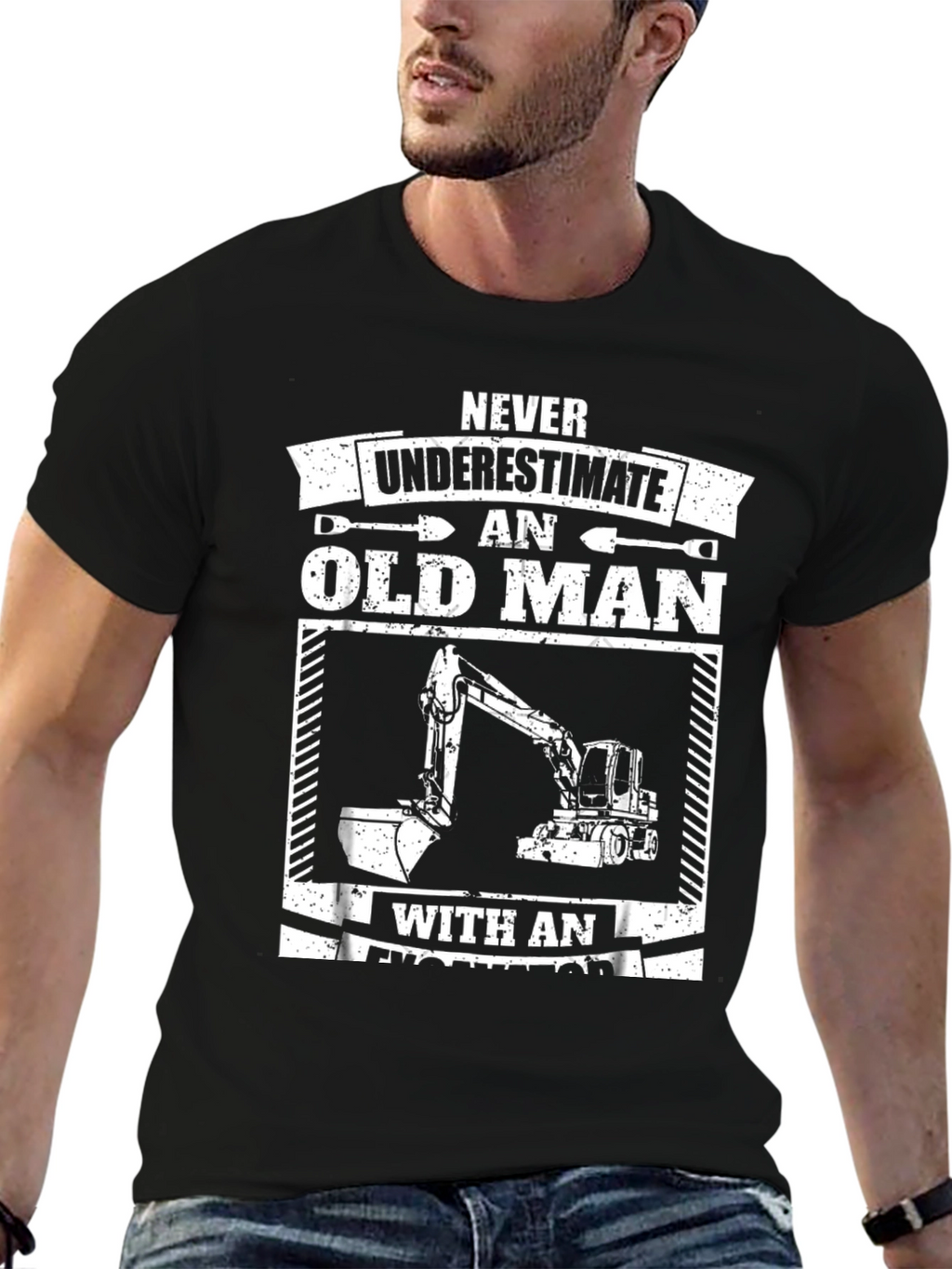 Camiseta Hombre Negra Excavadora Viejo Hombre