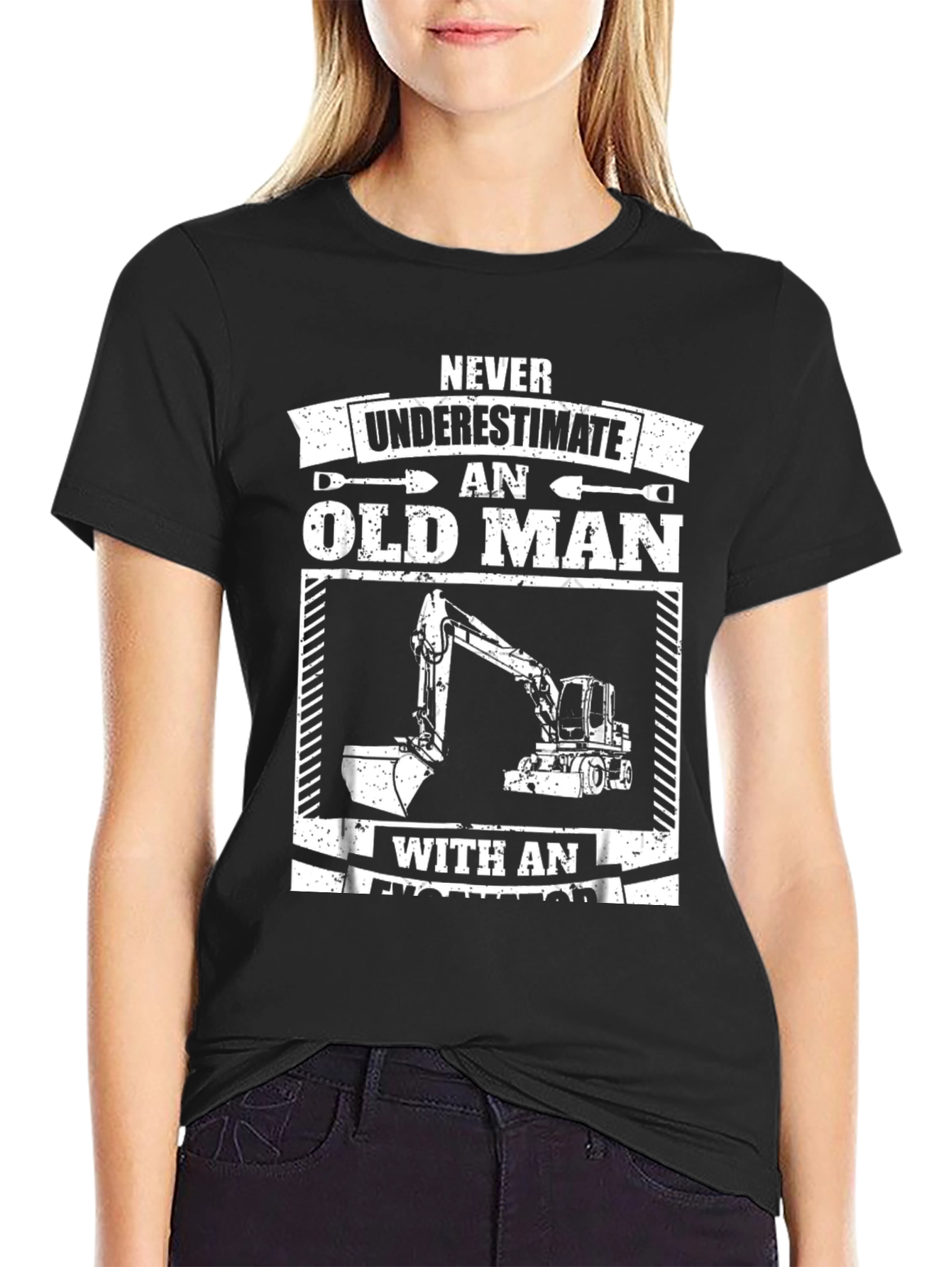 Camiseta Hombre Negra Excavadora Viejo Hombre