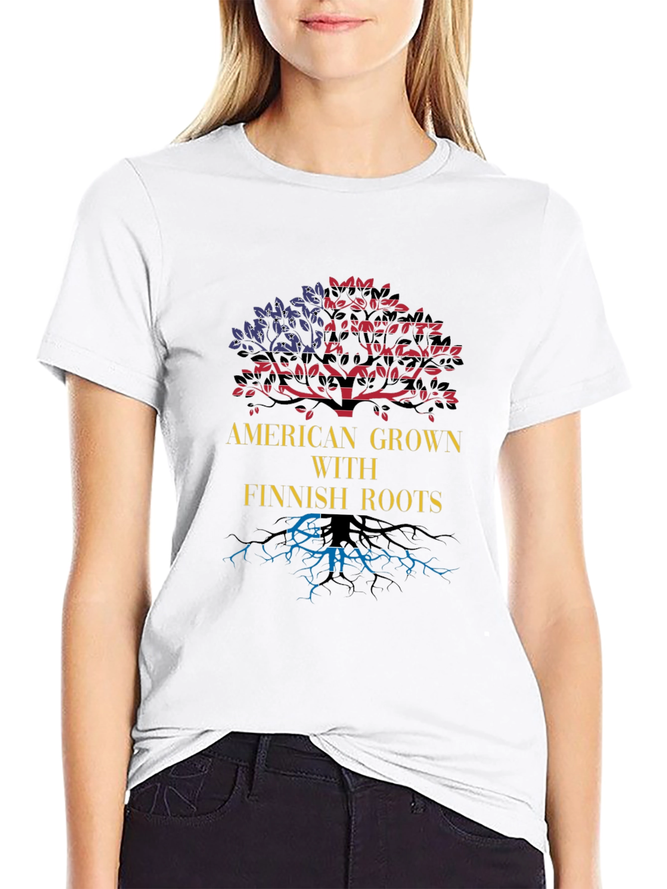 Camiseta Hombre Diseño Raíces Americanas-Finlandesas