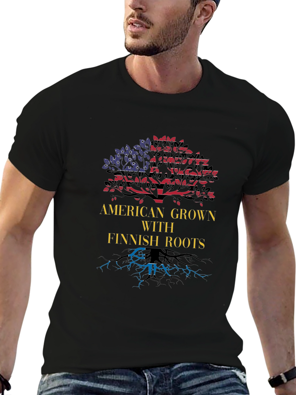Camiseta Hombre Diseño Raíces Americanas-Finlandesas