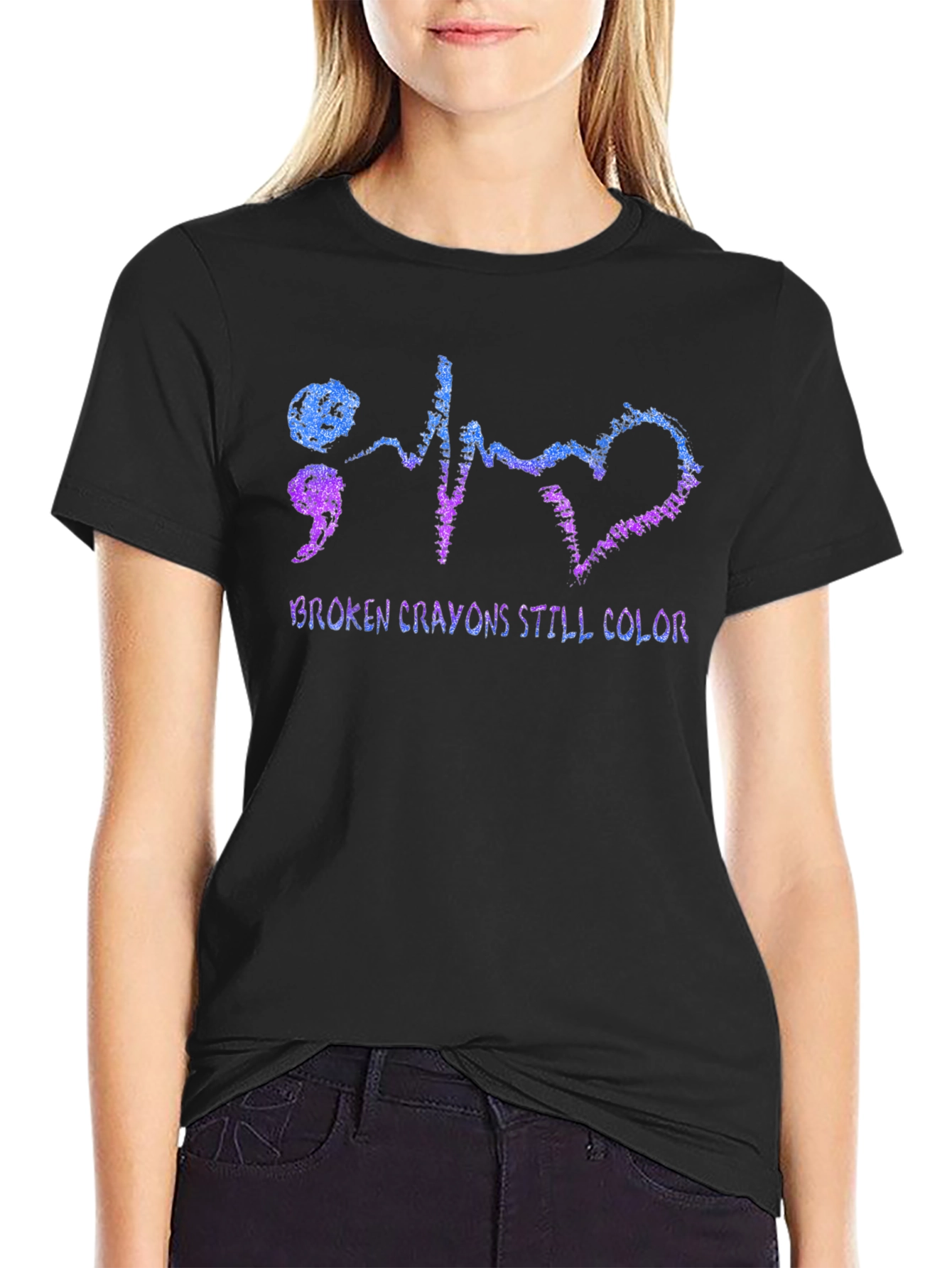 Camiseta Negra Broken Crayons Still Color