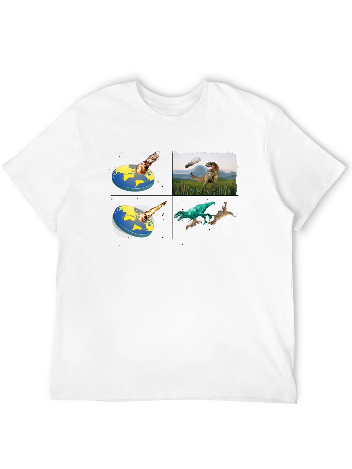 Camiseta Negra con Diseño de Dinosaurios y Tierra Plana