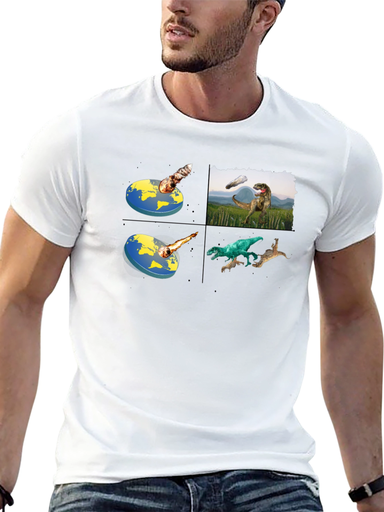 Camiseta Negra con Diseño de Dinosaurios y Tierra Plana