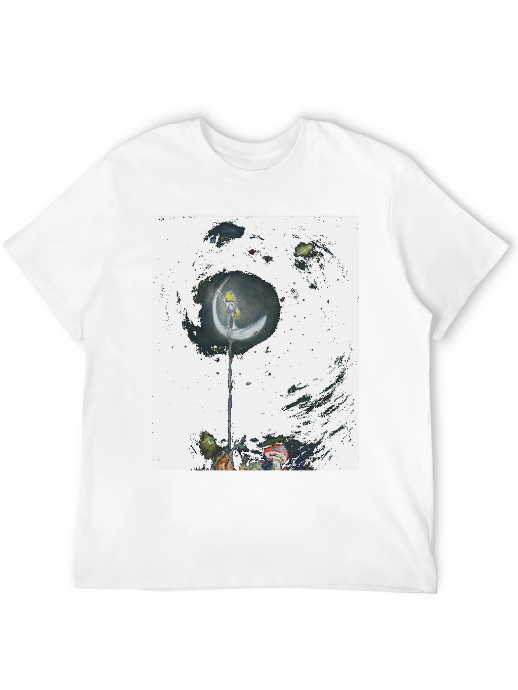 Camiseta Negra con Diseño Artístico de Luna