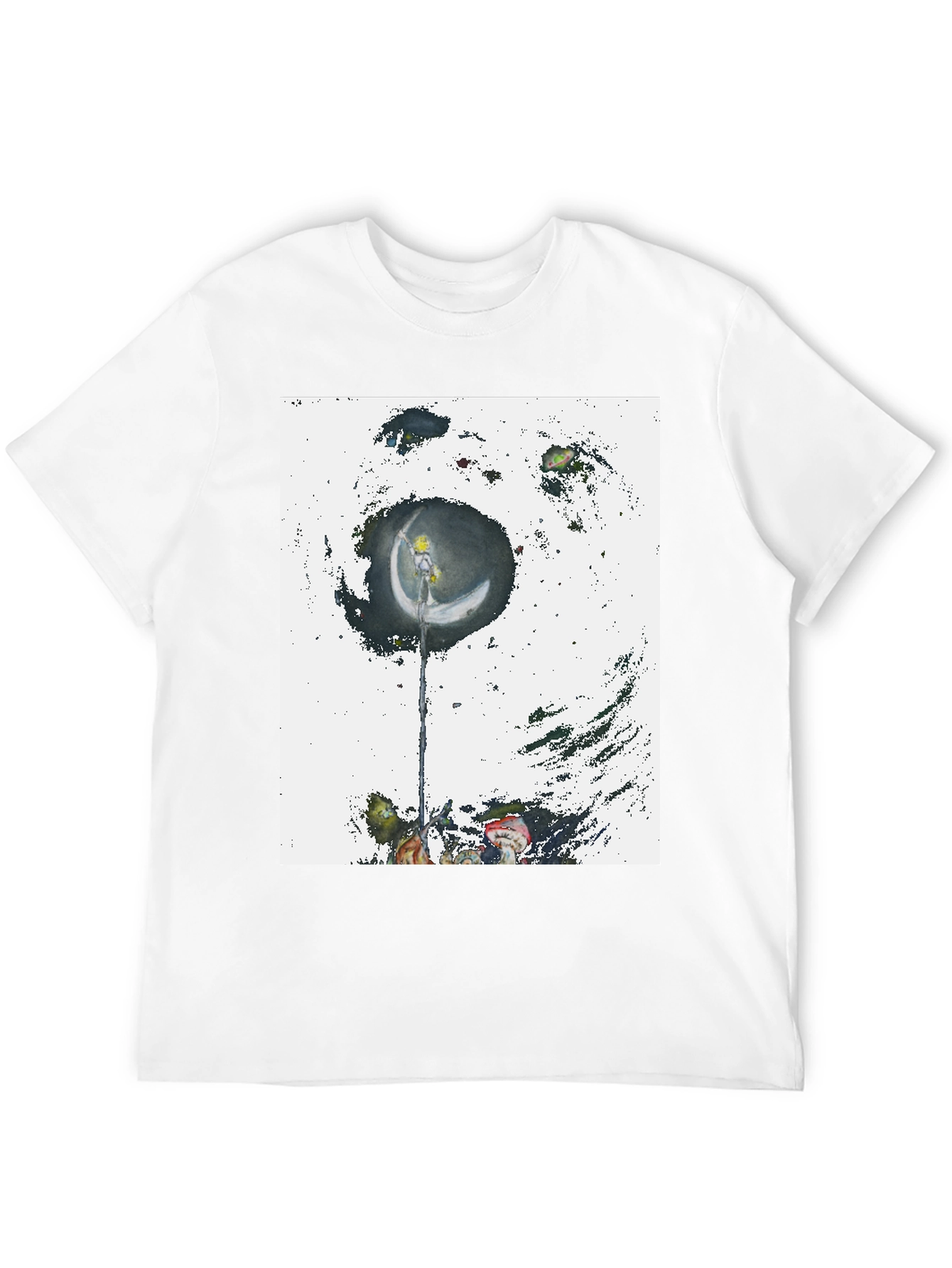 Camiseta Negra con Diseño Artístico de Luna