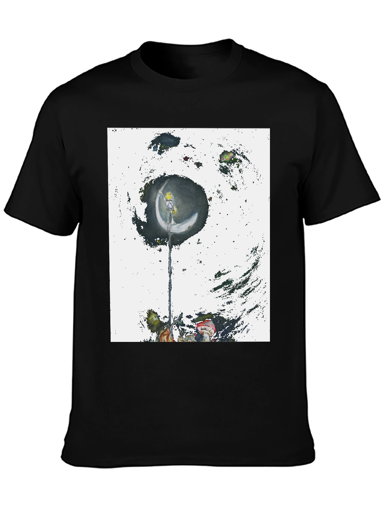 Camiseta Negra con Diseño Artístico de Luna