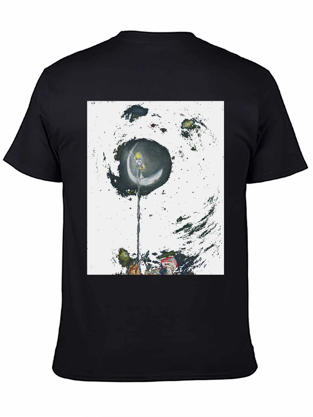 Camiseta Negra con Diseño Artístico de Luna