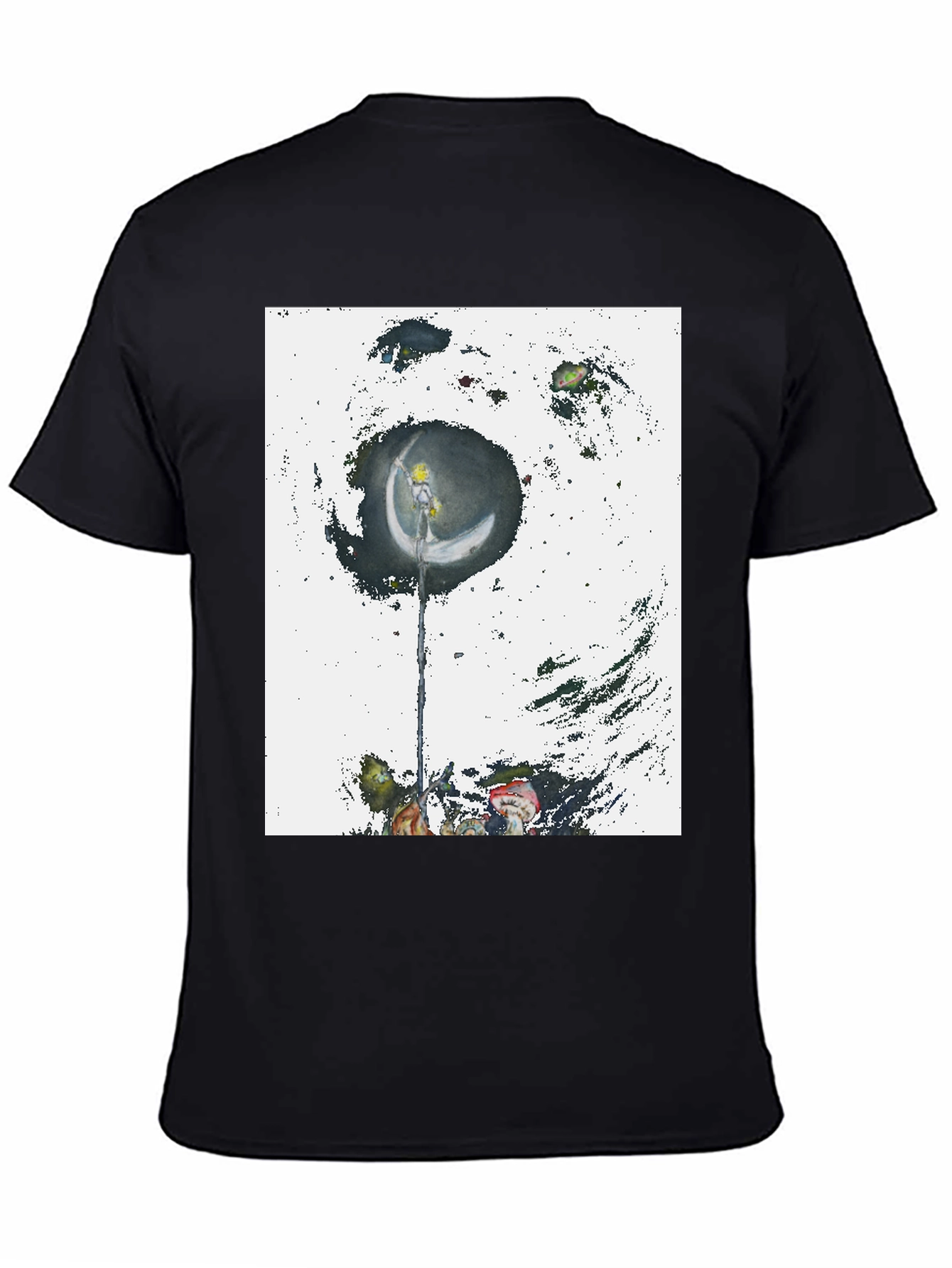 Camiseta Negra con Diseño Artístico de Luna