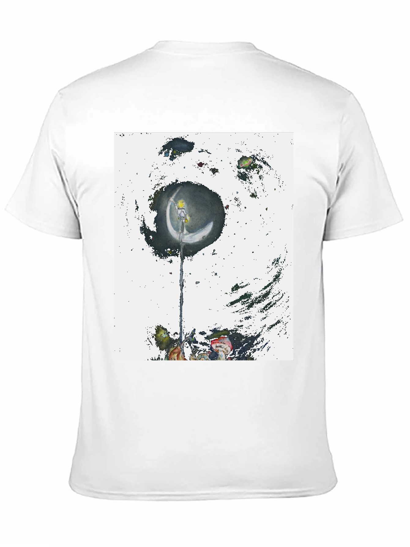 Camiseta Negra con Diseño Artístico de Luna