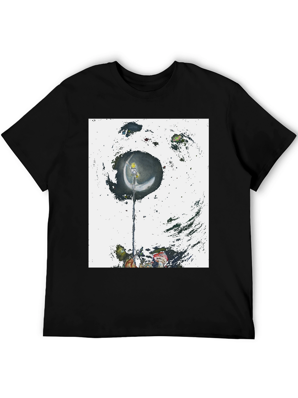 Camiseta Negra con Diseño Artístico de Luna