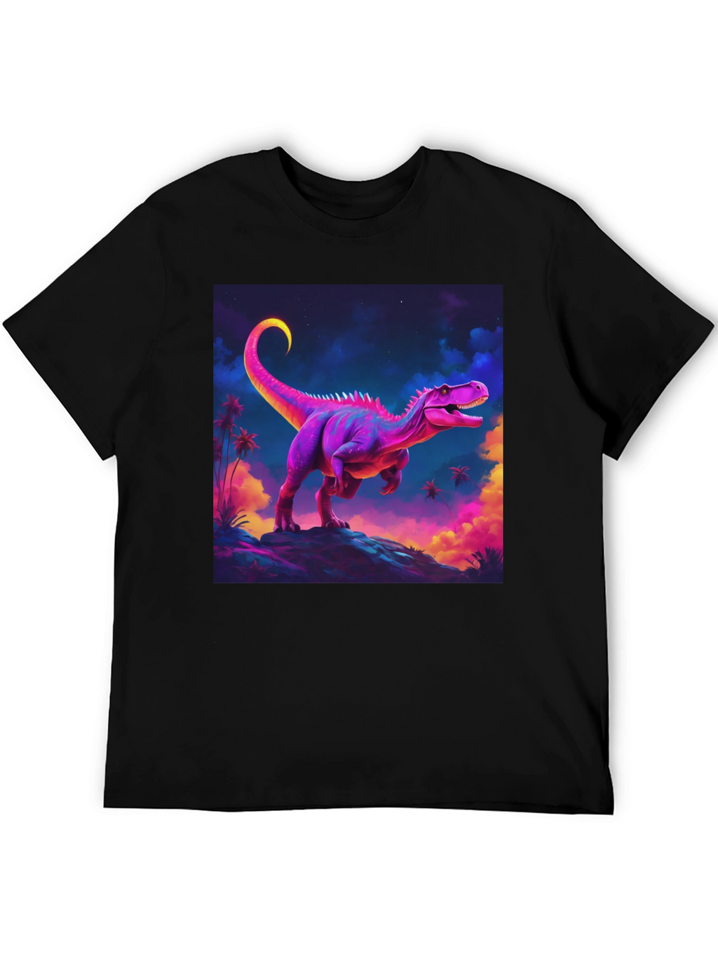 Camiseta Negra con Diseño de Dinosaurio Neón