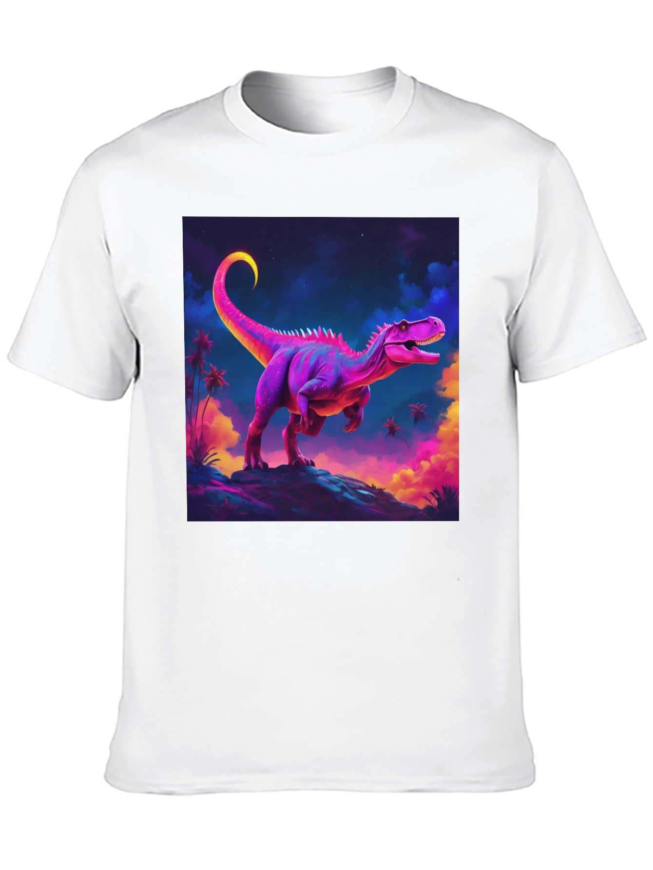 Camiseta Negra con Diseño de Dinosaurio Neón