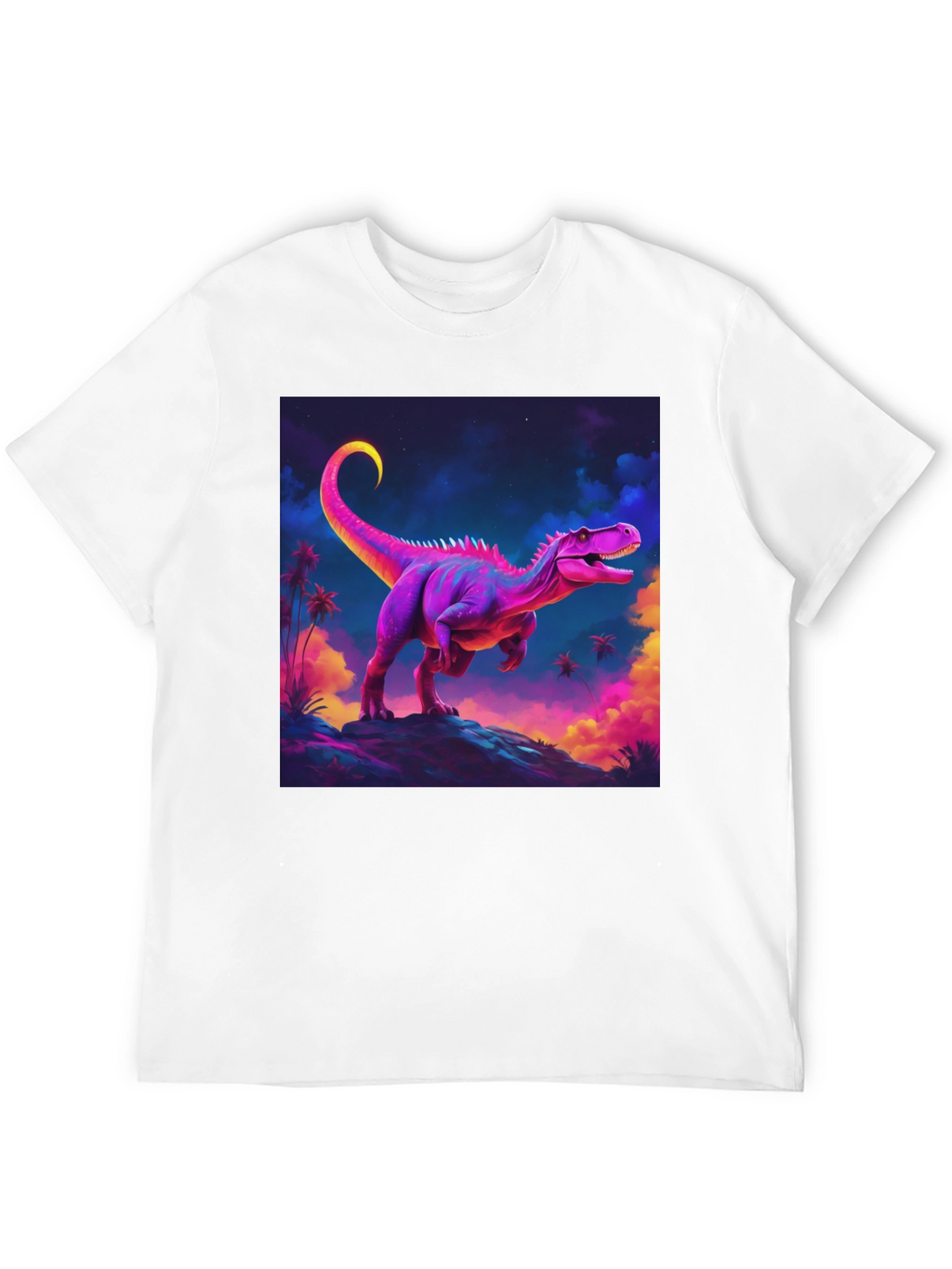 Camiseta Negra con Diseño de Dinosaurio Neón