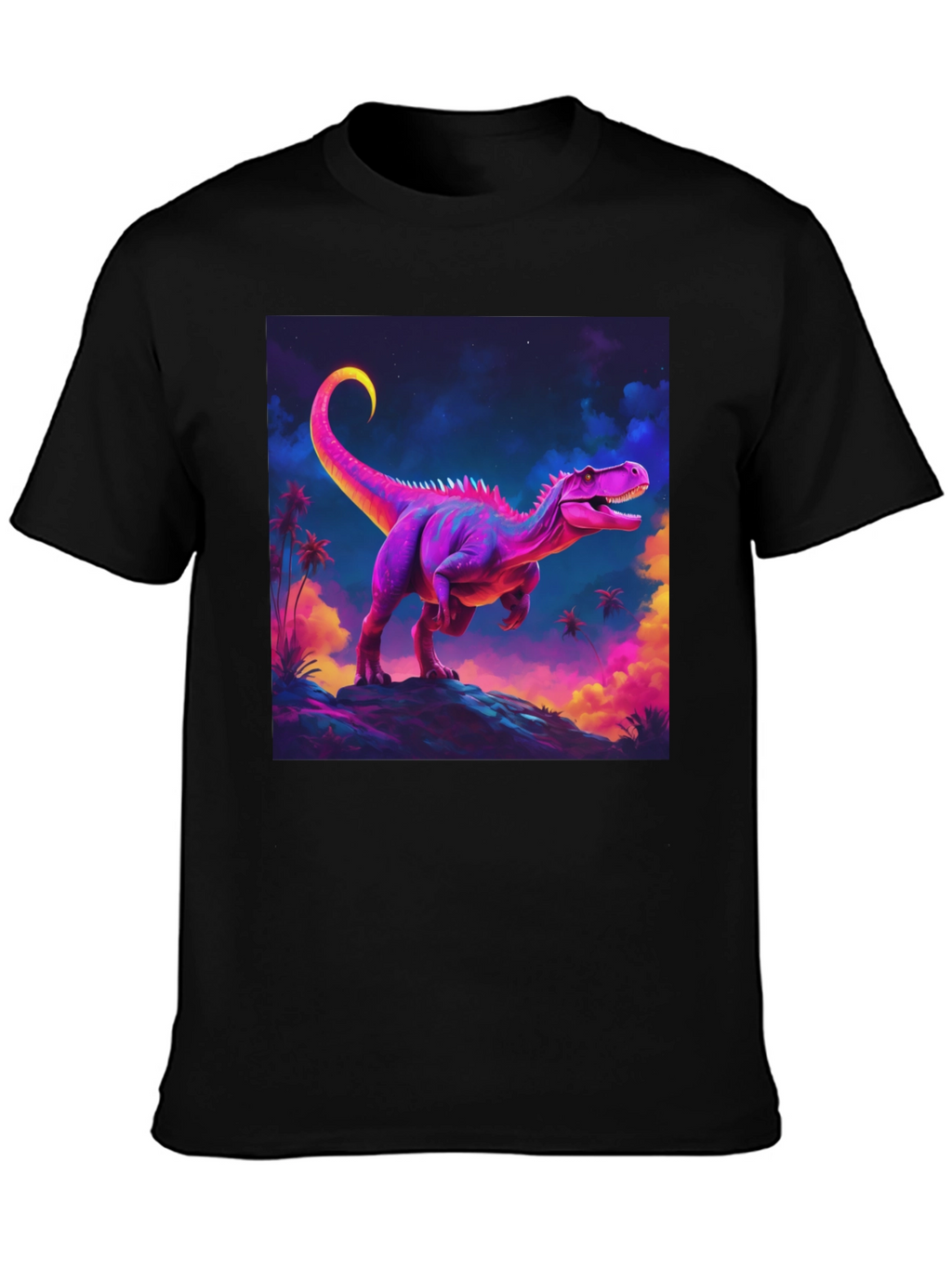 Camiseta Negra con Diseño de Dinosaurio Neón