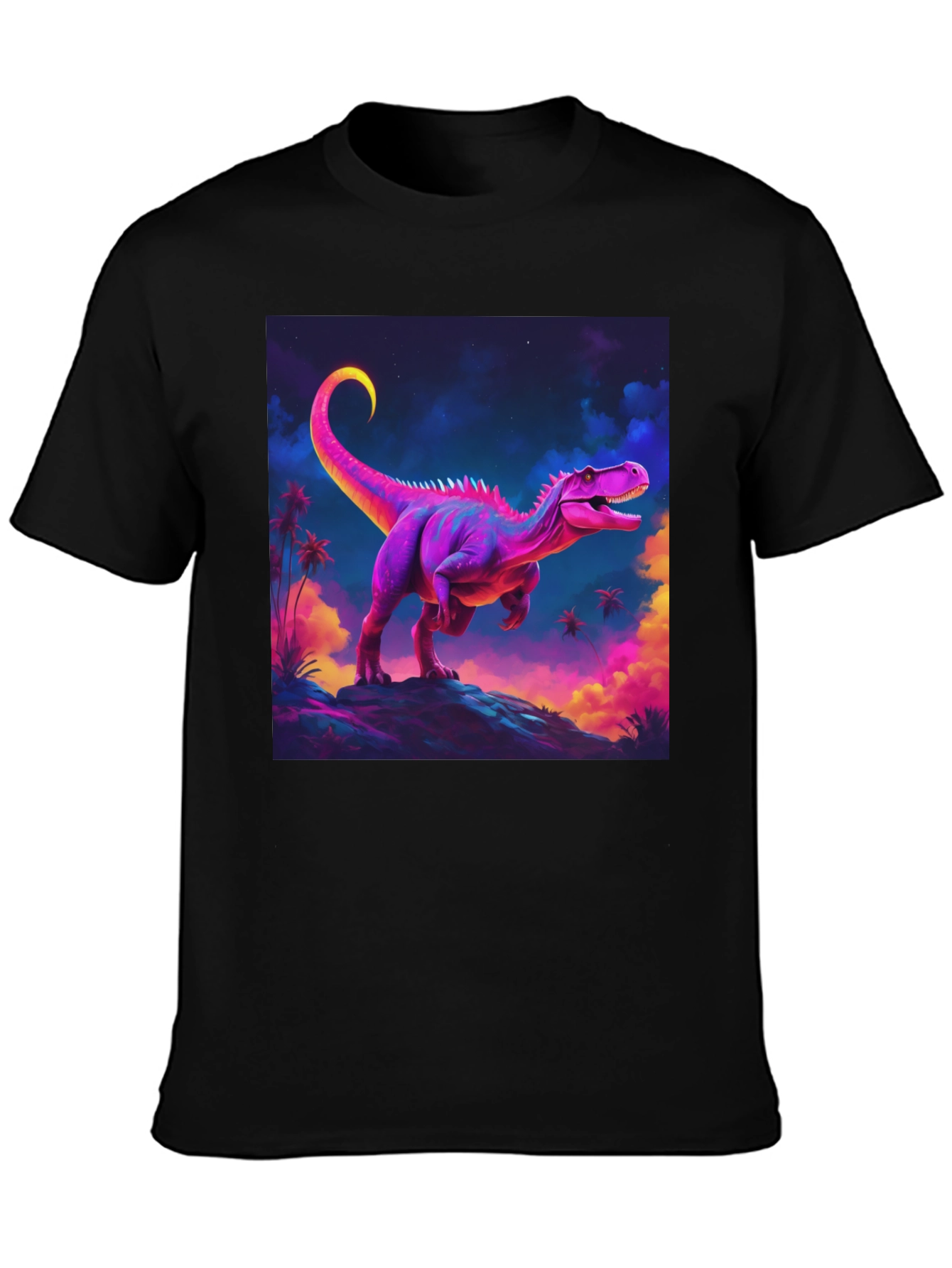 Camiseta Negra con Diseño de Dinosaurio Neón