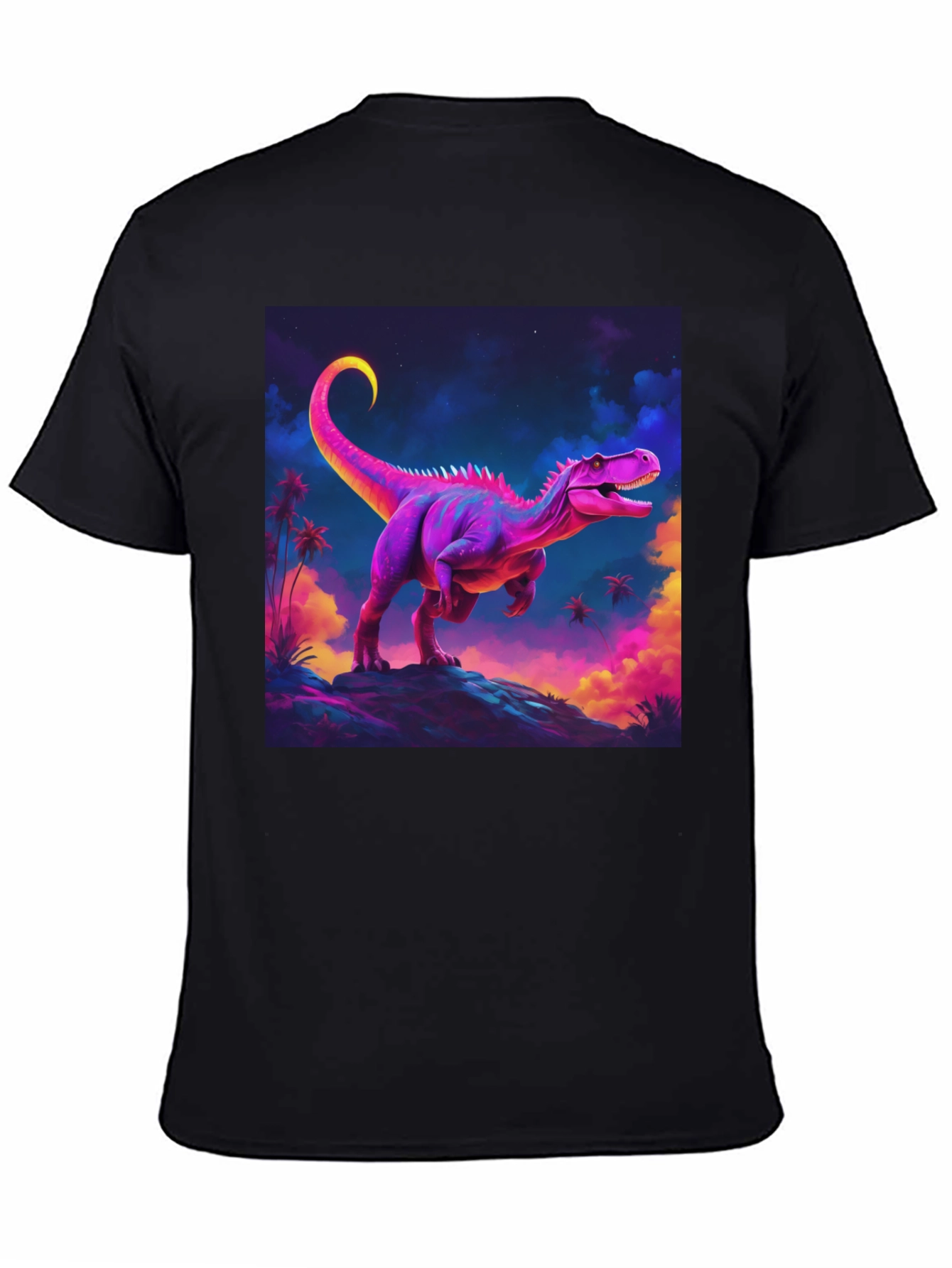 Camiseta Negra con Diseño de Dinosaurio Neón