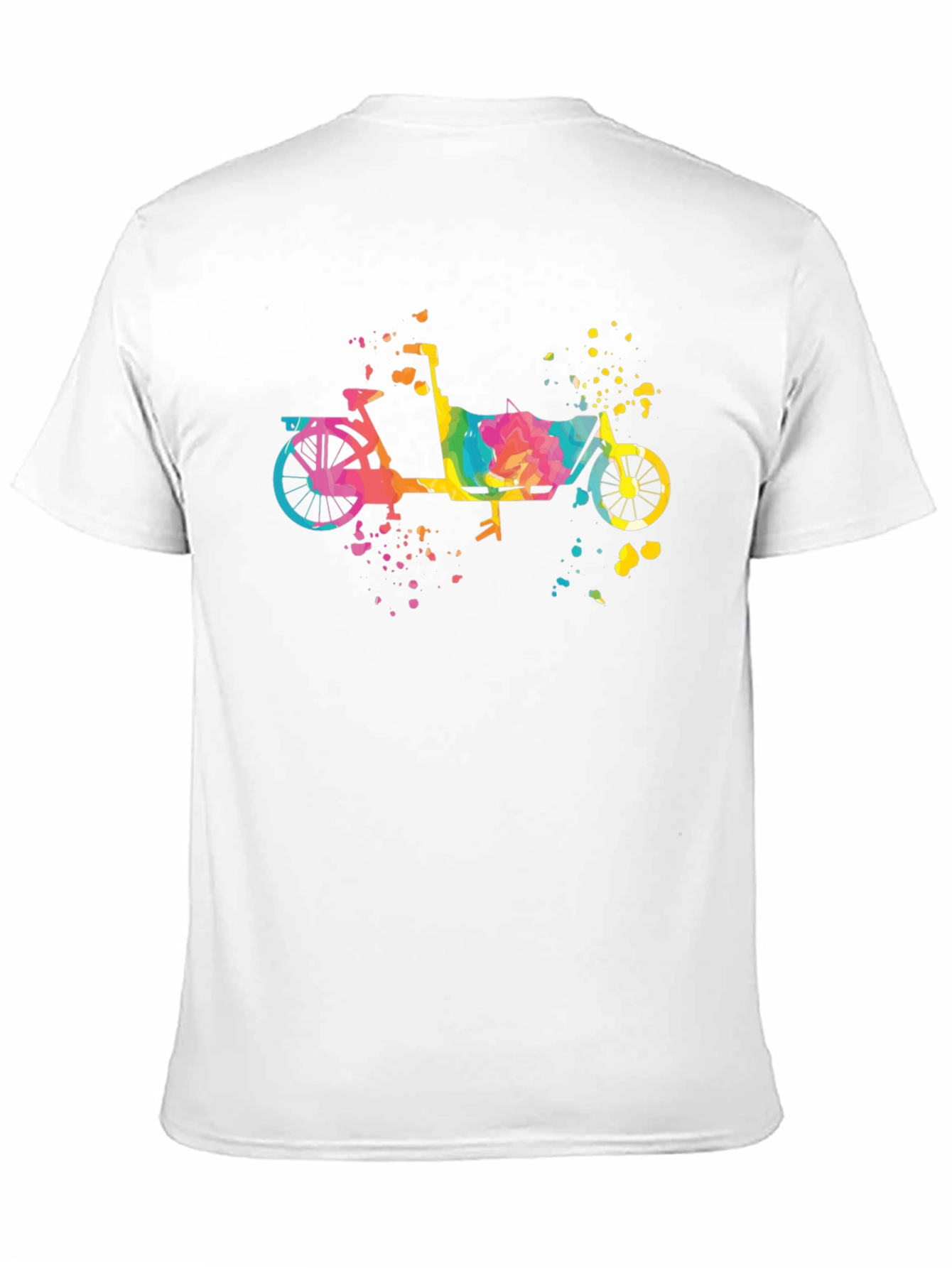 Camiseta Negra con Diseño de Bicicleta Abstracta Multicolor