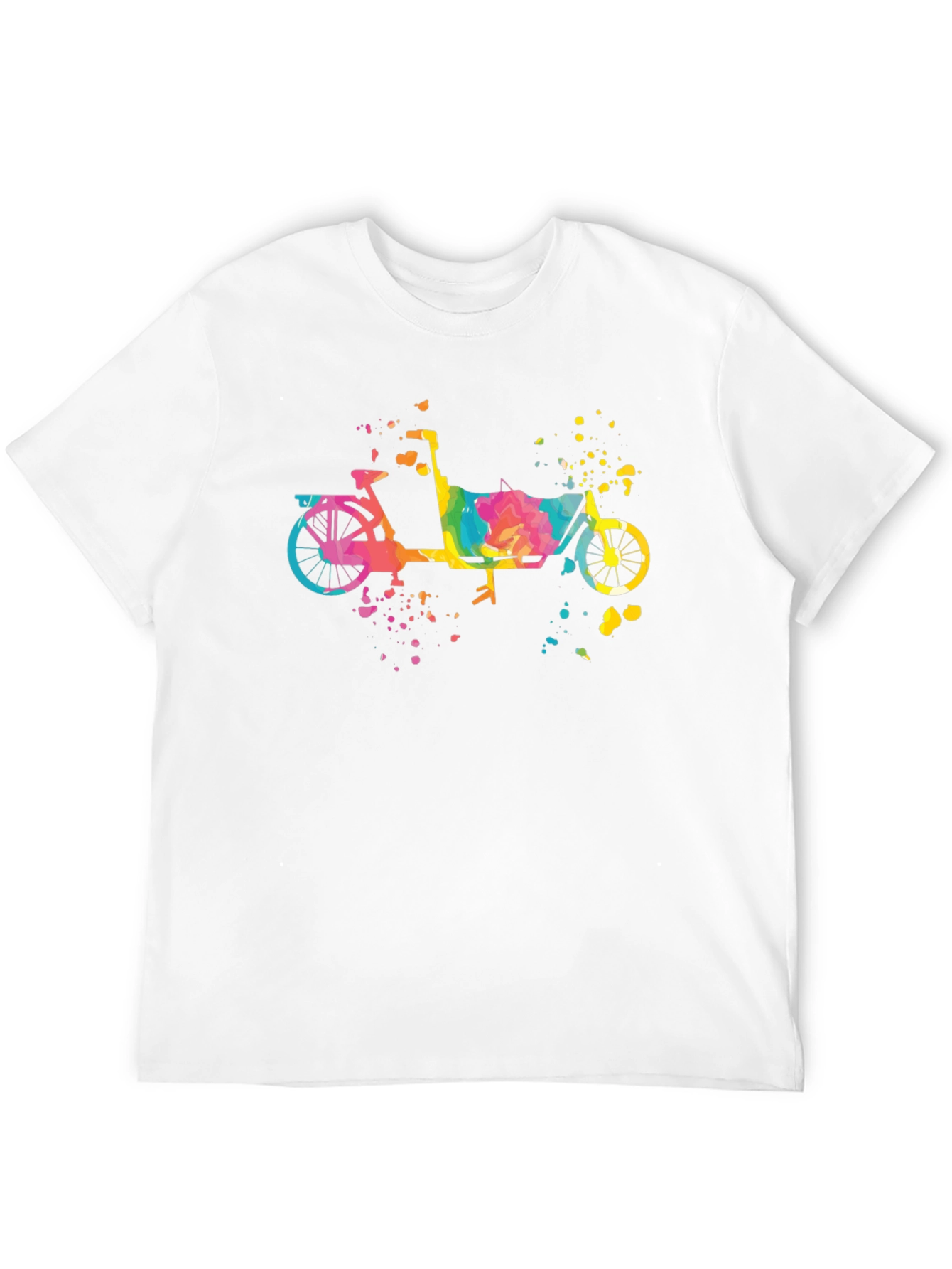 Camiseta Negra con Diseño de Bicicleta Abstracta Multicolor