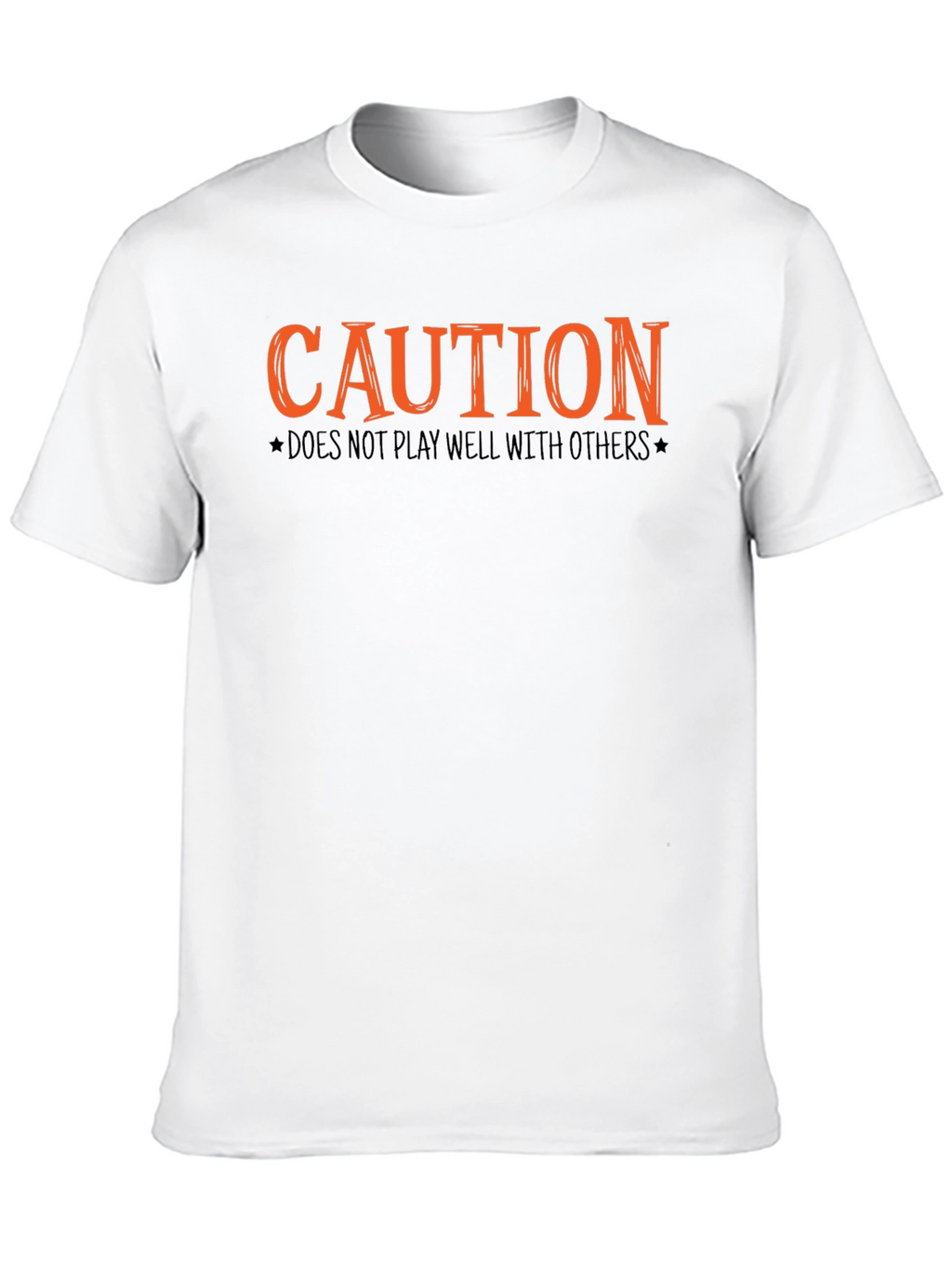 Camiseta Negra con Diseño Caution Naranja