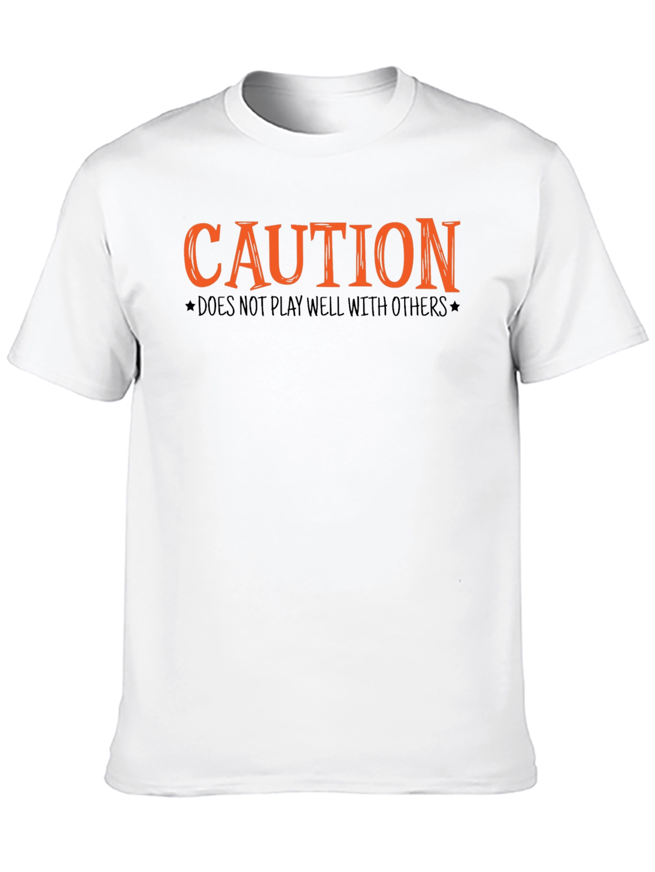 Camiseta Negra con Diseño Caution Naranja