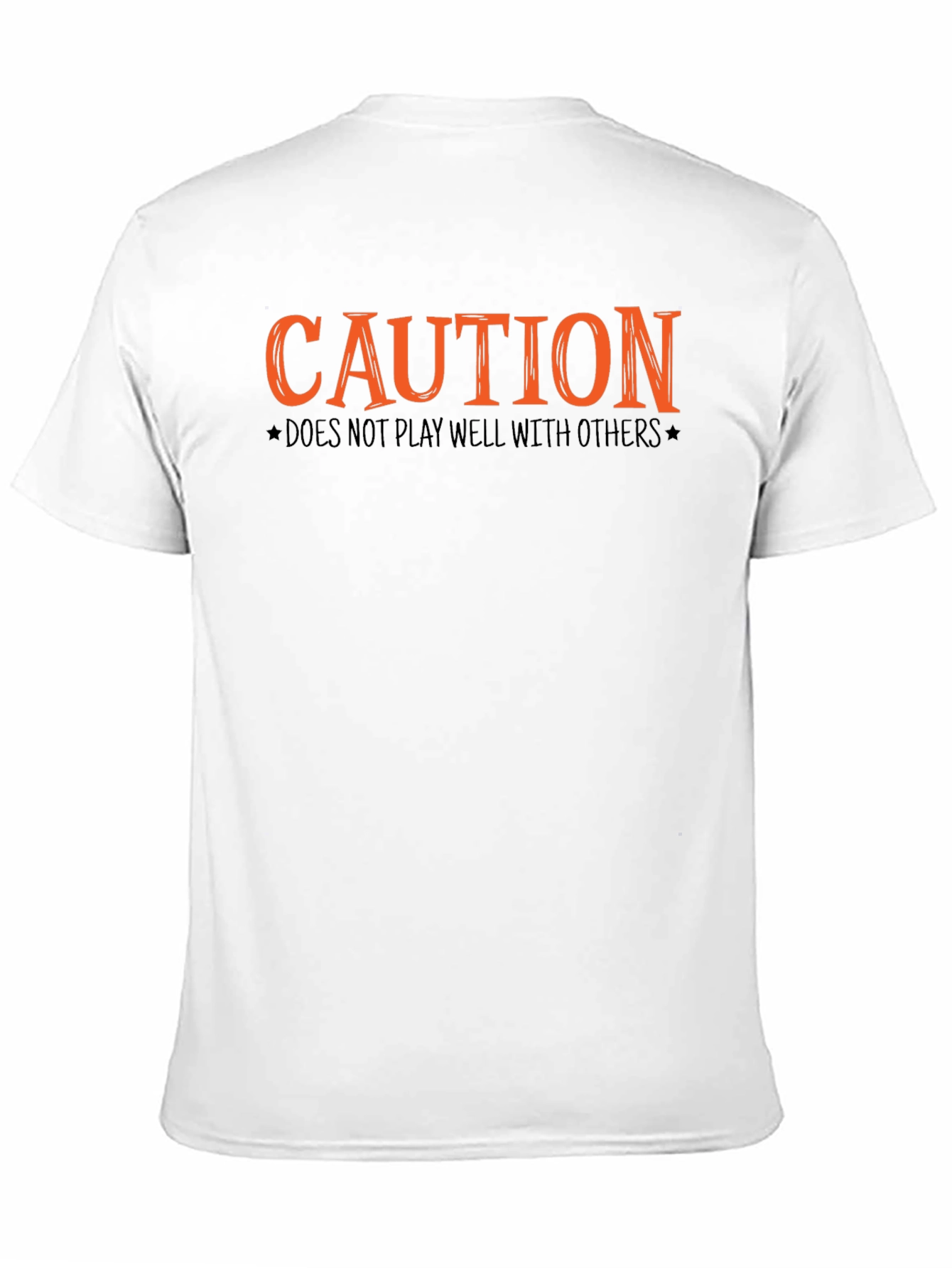 Camiseta Negra con Diseño Caution Naranja
