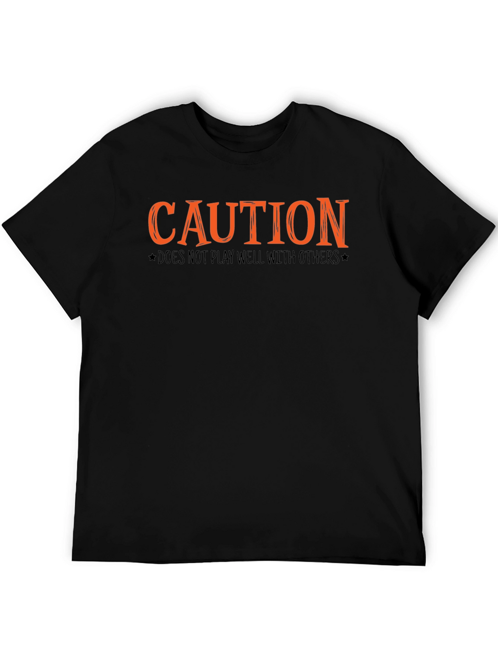 Camiseta Negra con Diseño Caution Naranja