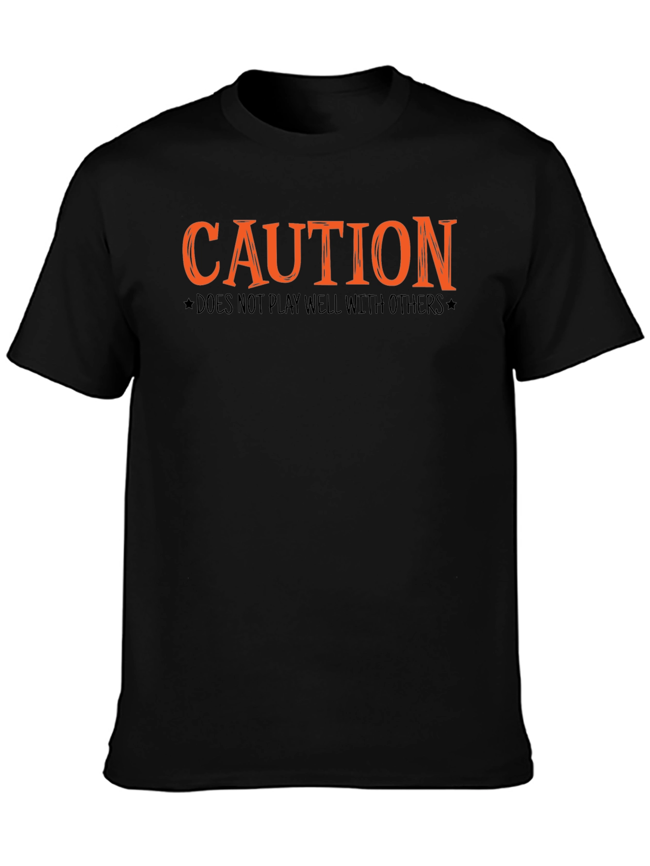 Camiseta Negra con Diseño Caution Naranja
