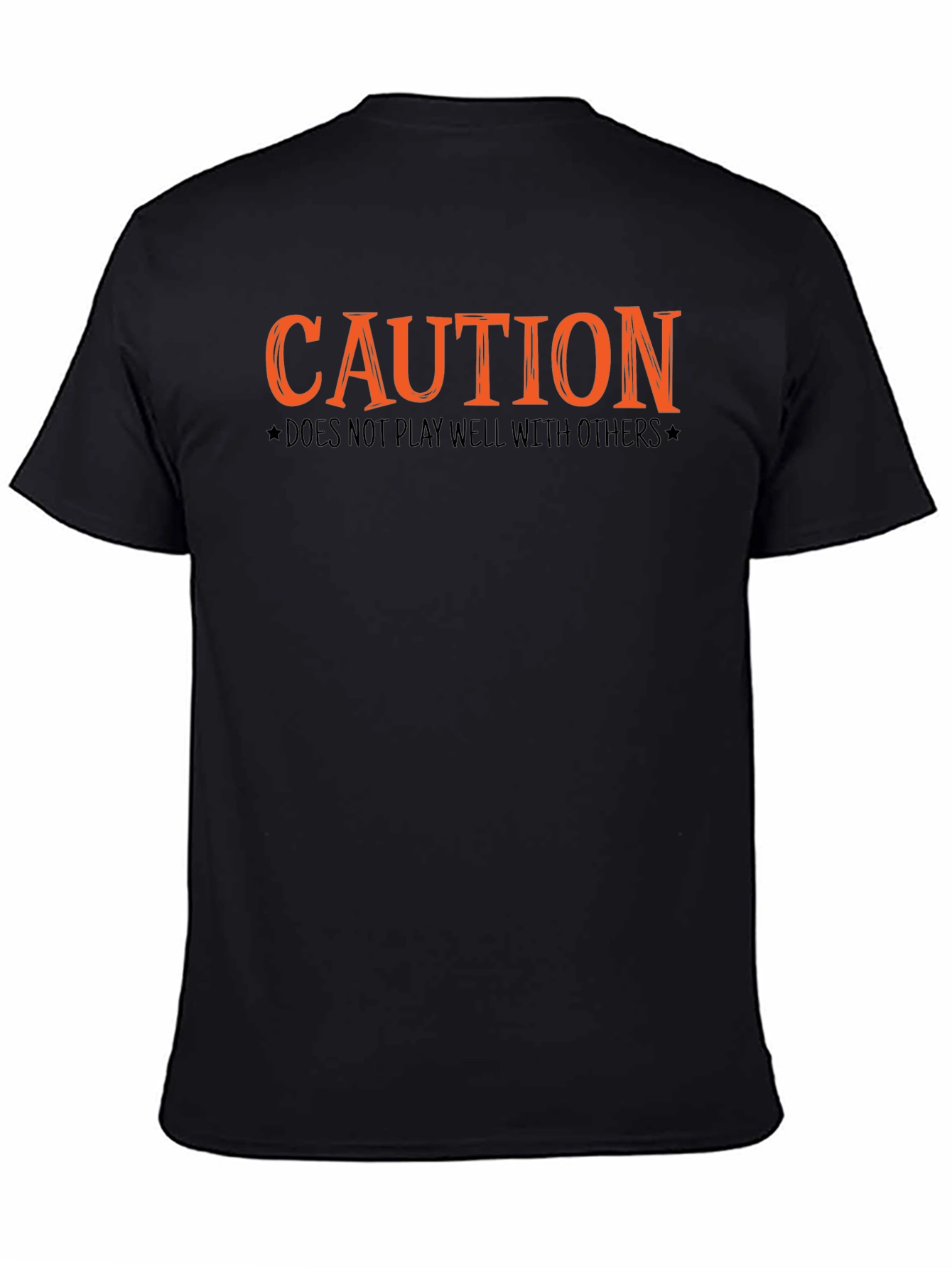 Camiseta Negra con Diseño Caution Naranja