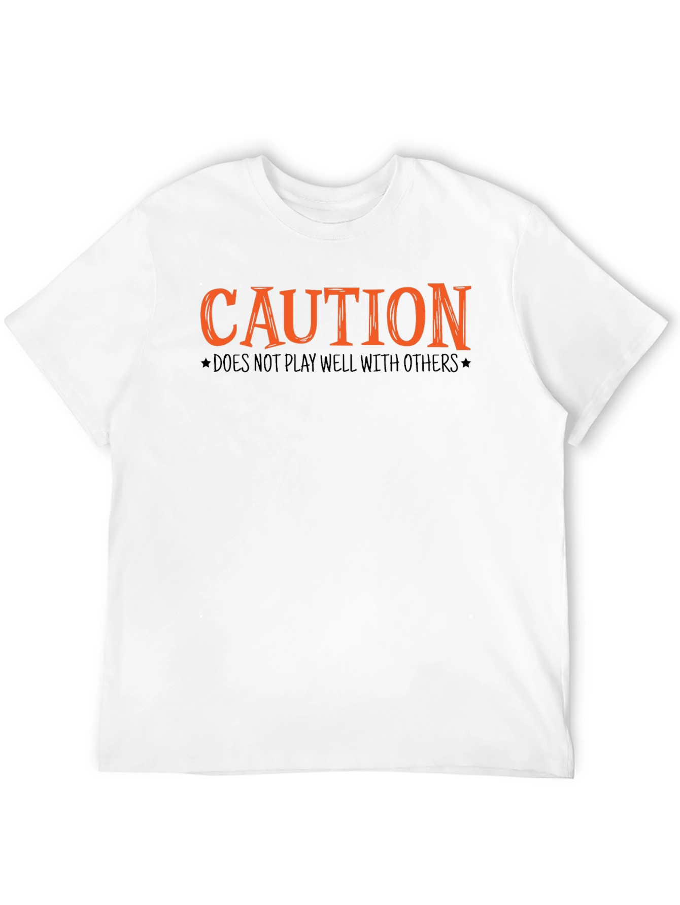Camiseta Negra con Diseño Caution Naranja