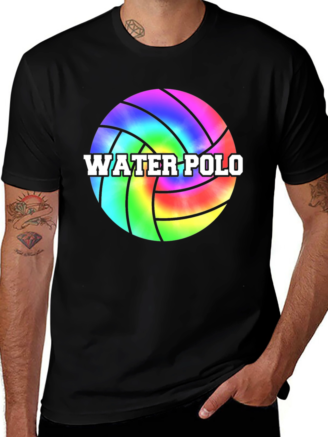 Camiseta Negra con Diseño de Balón de Waterpolo Tie-Dye