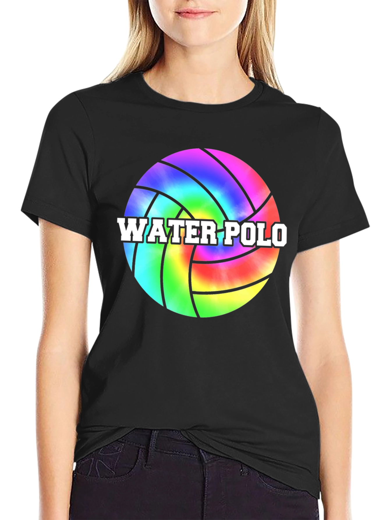 Camiseta Negra con Diseño de Balón de Waterpolo Tie-Dye