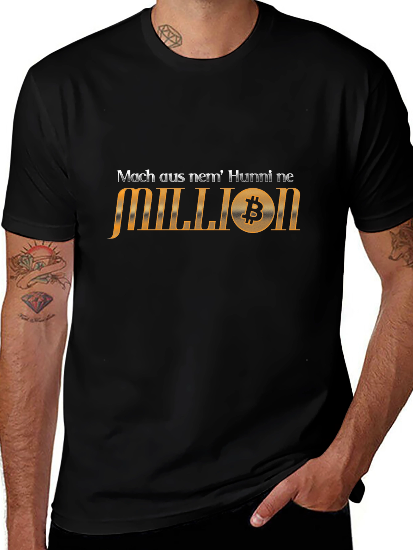 Camiseta Negra Bitcoin Mach aus nem Hunni ne Million