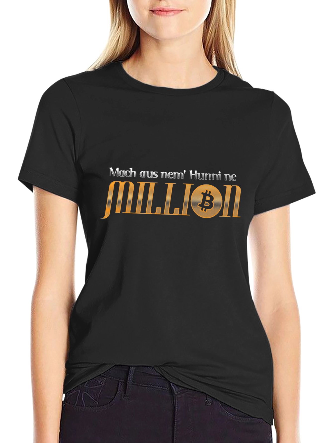 Camiseta Negra Bitcoin Mach aus nem Hunni ne Million