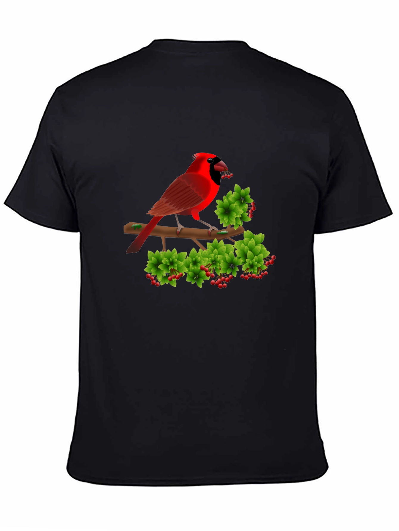 Camiseta Negra con Cardenal Rojo y Bayas