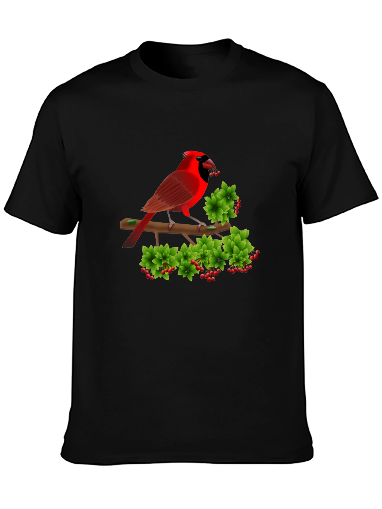 Camiseta Negra con Cardenal Rojo y Bayas