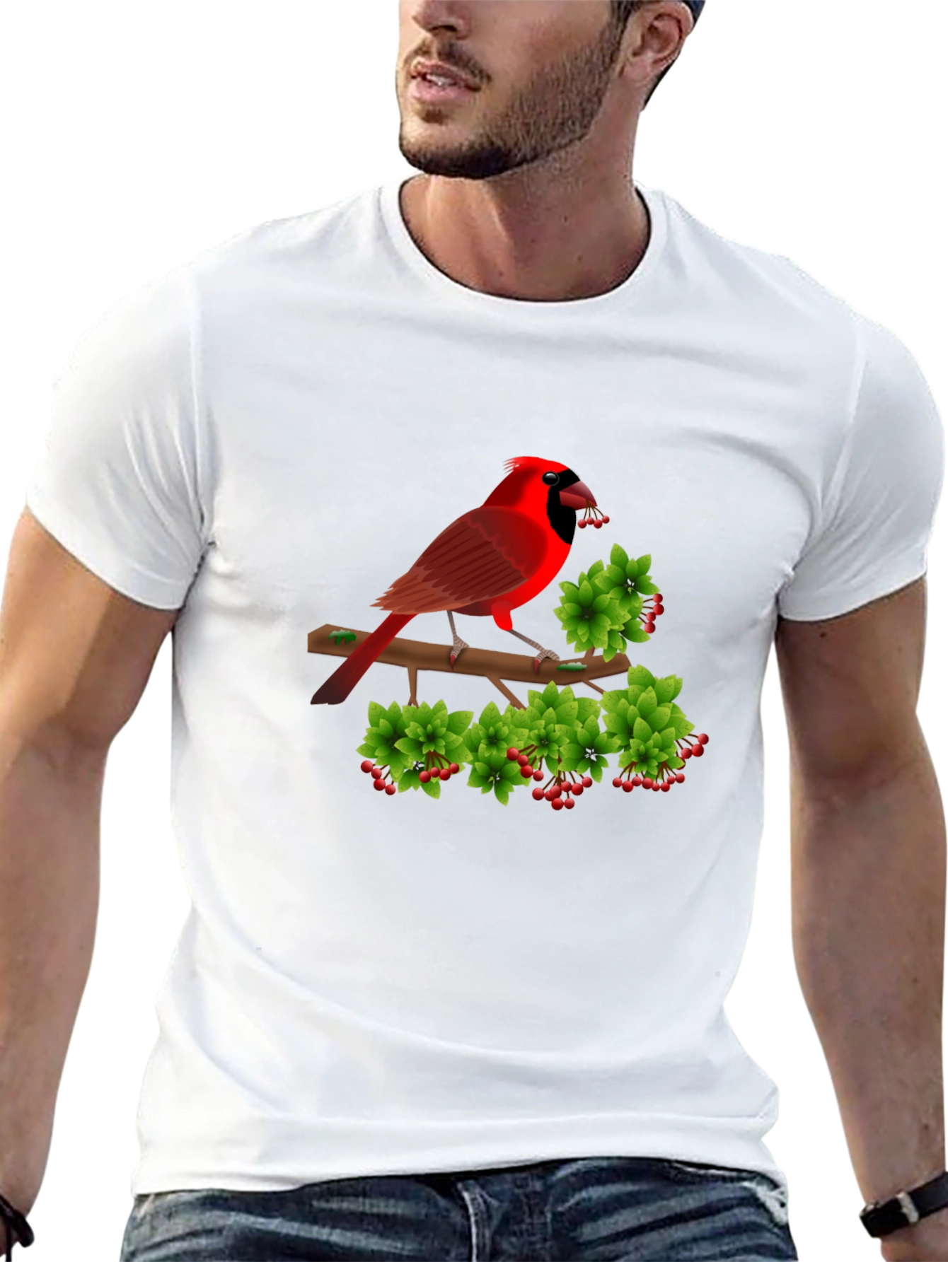 Camiseta Negra con Cardenal Rojo y Bayas