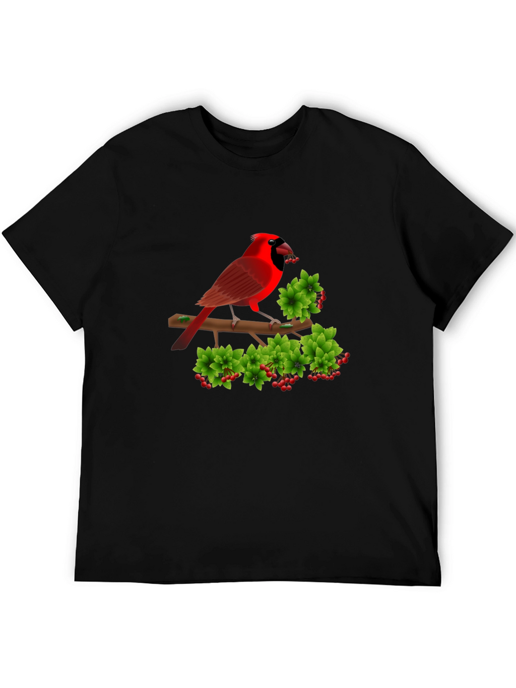 Camiseta Negra con Cardenal Rojo y Bayas