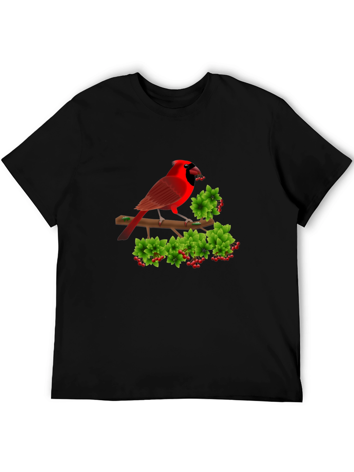 Camiseta Negra con Cardenal Rojo y Bayas