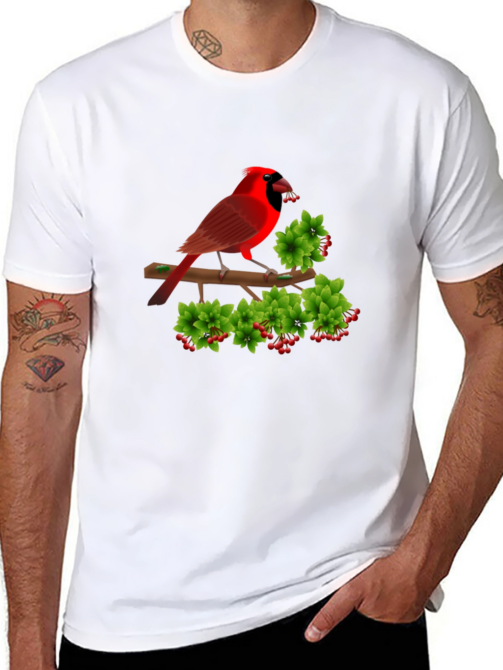Camiseta Negra con Cardenal Rojo y Bayas