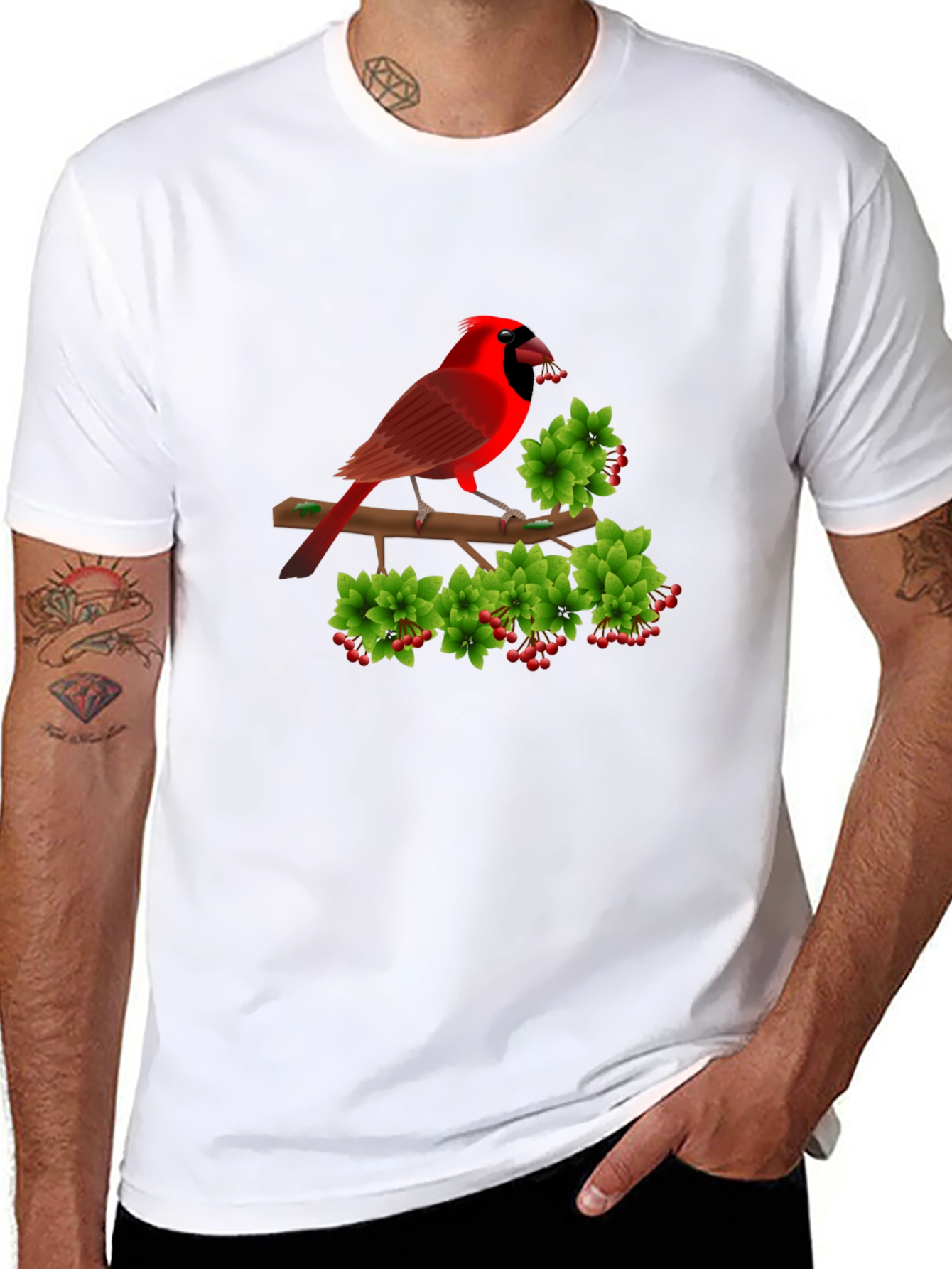 Camiseta Negra con Cardenal Rojo y Bayas