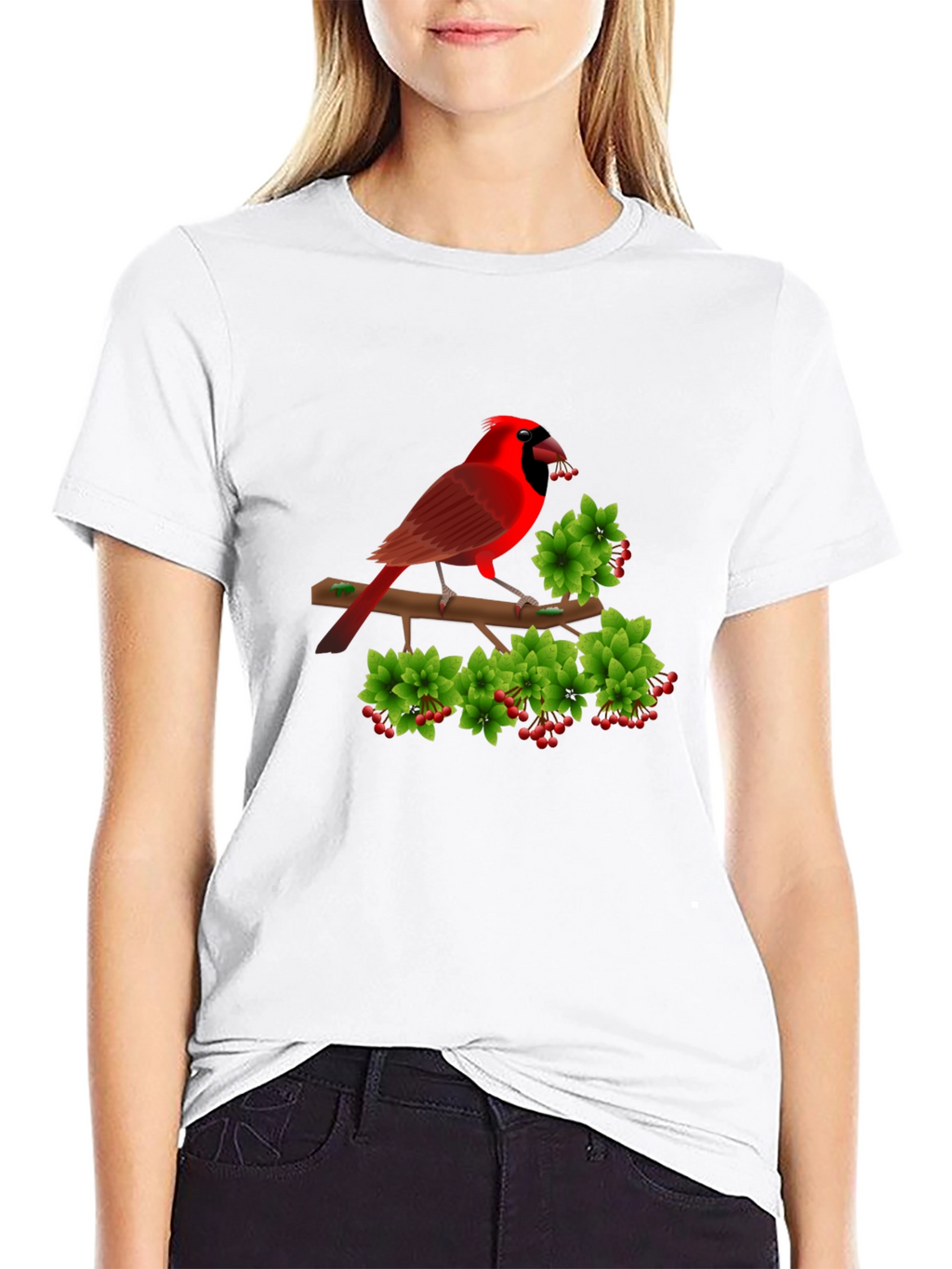 Camiseta Negra con Cardenal Rojo y Bayas