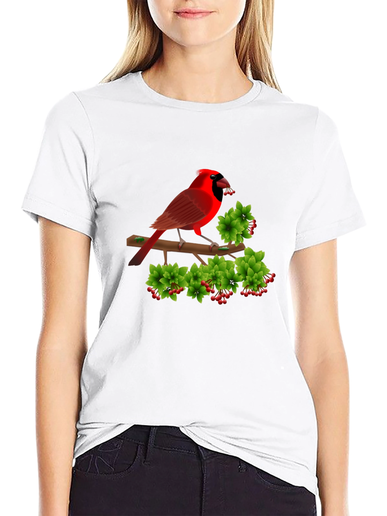 Camiseta Negra con Cardenal Rojo y Bayas