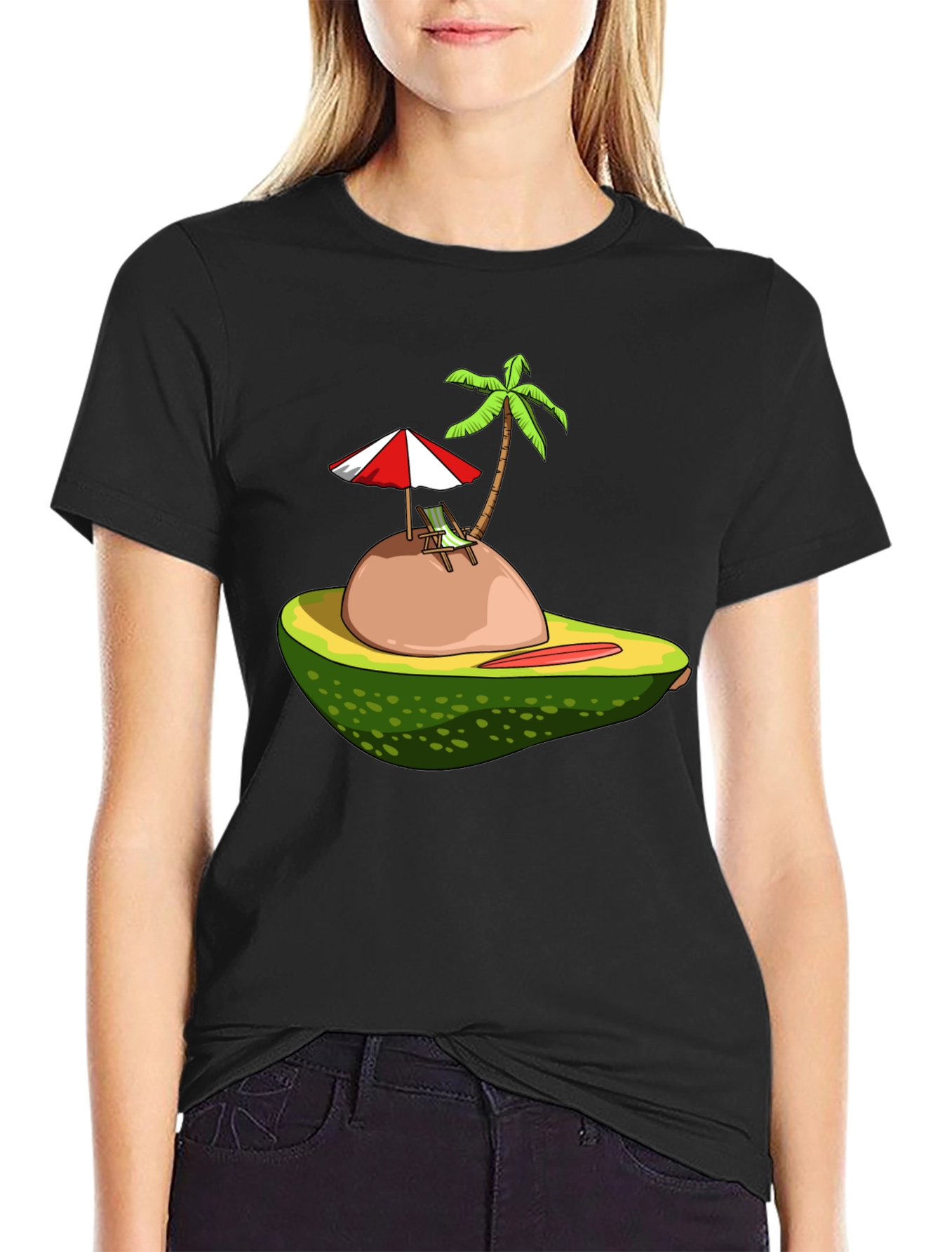 Camiseta Negra con Diseño de Aguacate Tropical