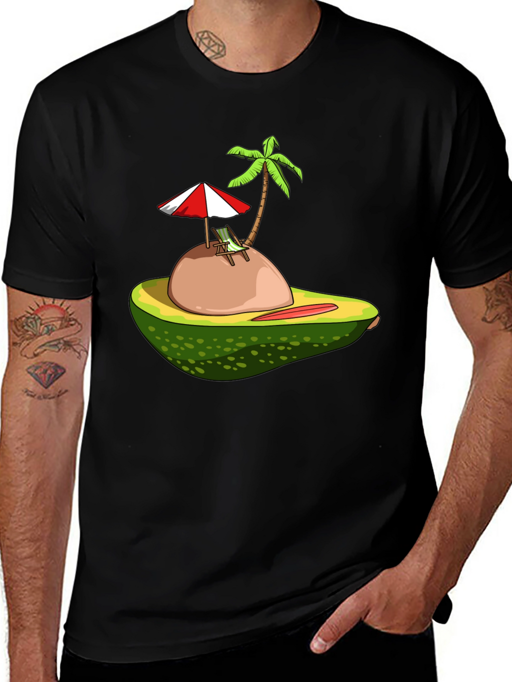 Camiseta Negra con Diseño de Aguacate Tropical
